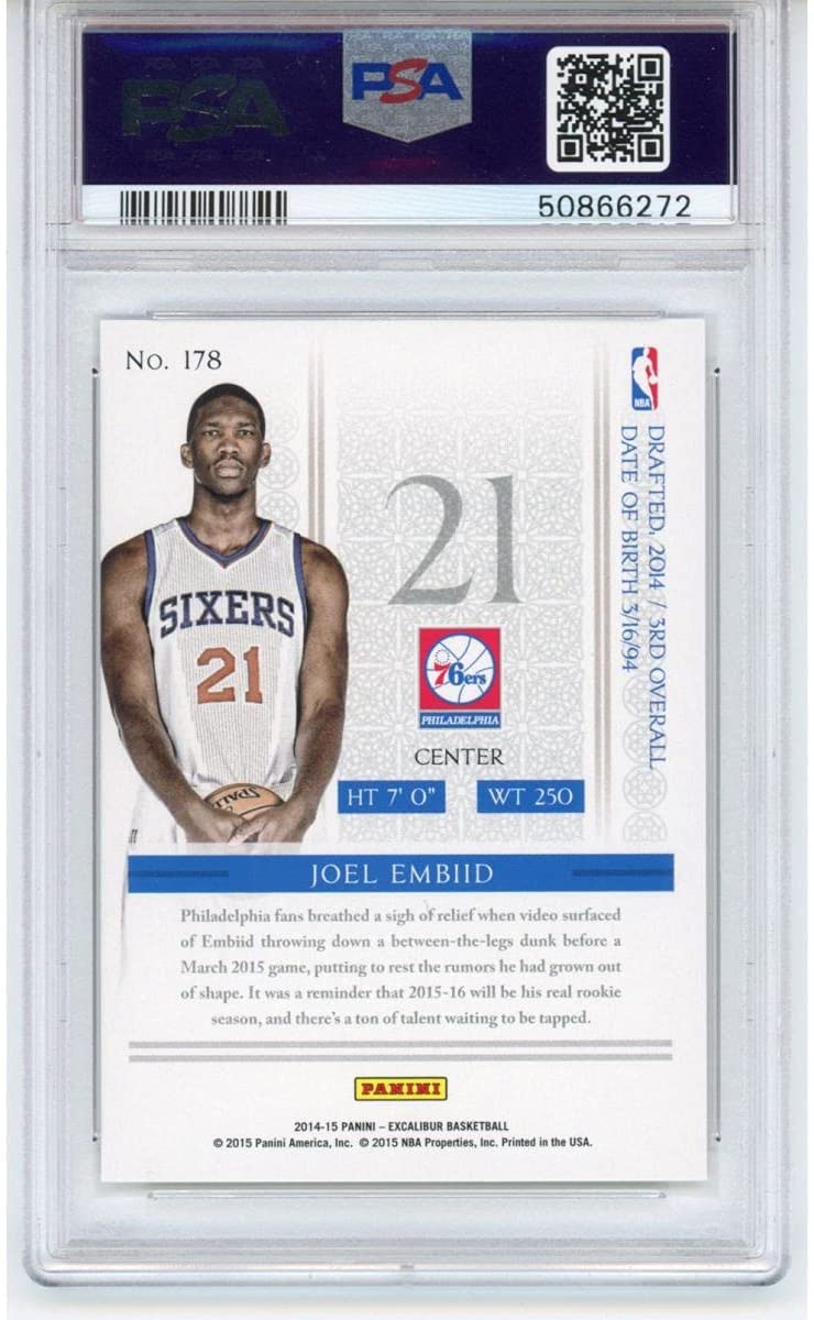 Graded 2014-15 Panini Excalibur Joel Embiid #178 Rookie RC Basketball Card PSA 10 Gem Mint