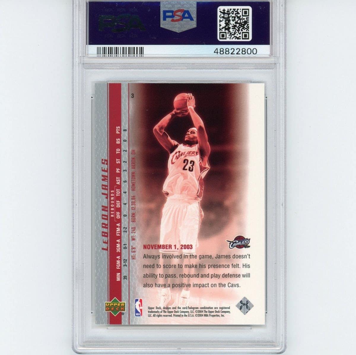Graded 2003 Upper Deck UD LeBron James #3 Phenomenal Beginning Rookie RC Basketball Card PSA 10 Gem Mint